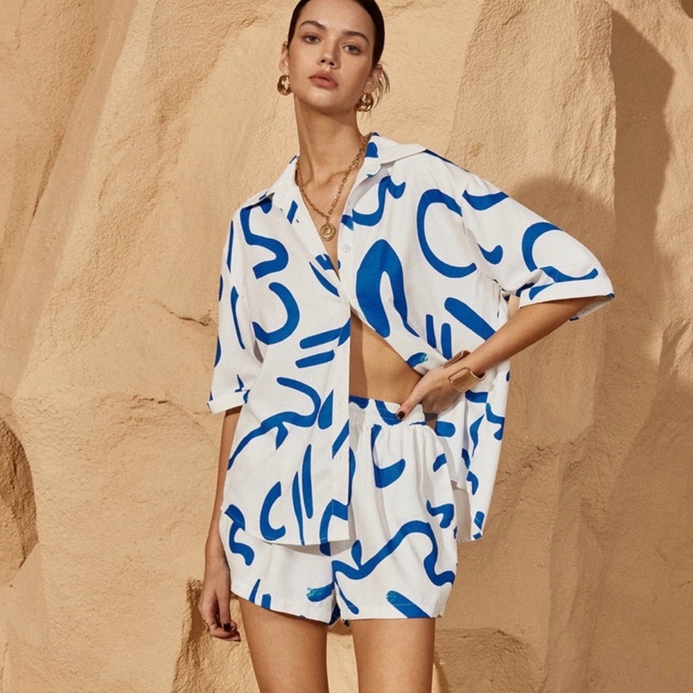 Commense Abstract Print Drawstring Shift Shorts B… - image 8